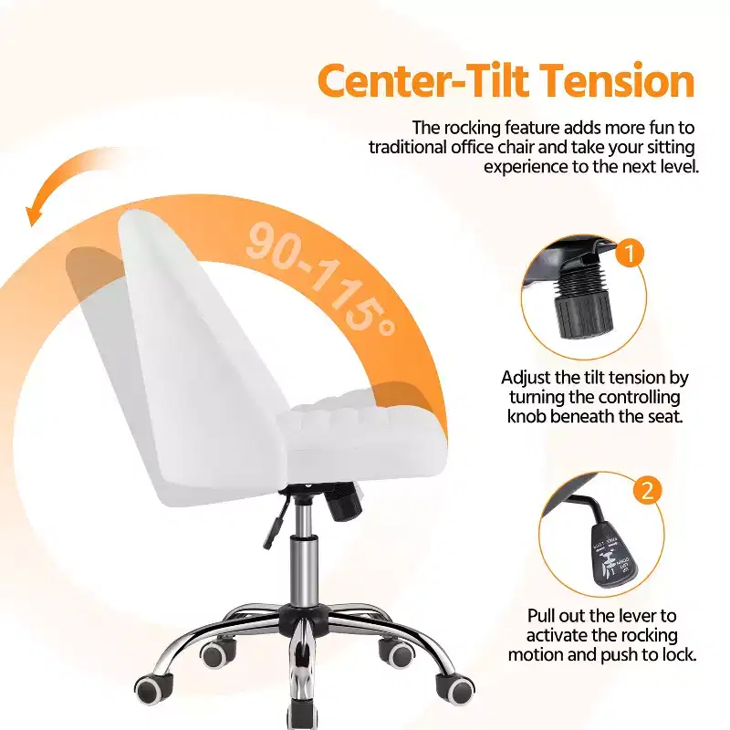 Faux Leather Mid Back Home Office Desk Chair with Chrome-plated Metal Base
