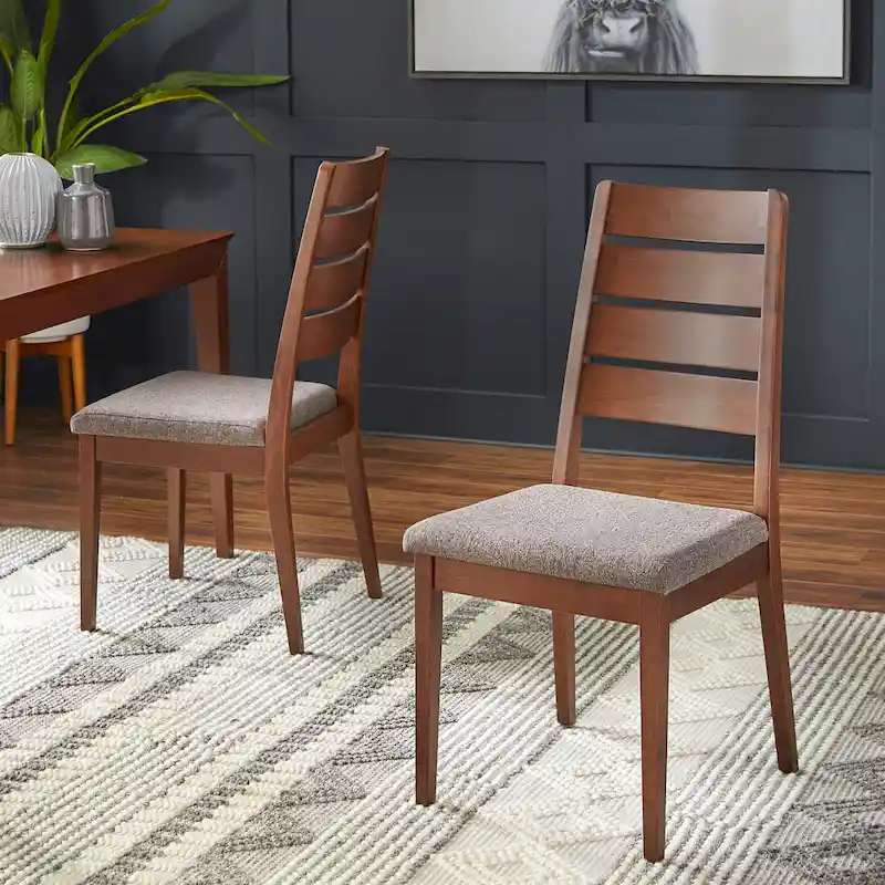 Upholstered Dining Chair Set of 2, Dark Grey Fabric, Modern Style