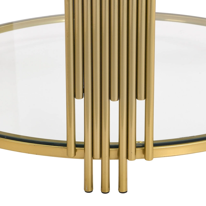 31.5 Tempered Glass Coffee Table with Asymmetrical Metal Design and Lower Shelf