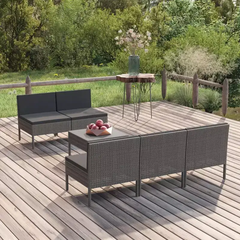 vidaXL Garden Lounge Set Patio Sectional Sofa Couch Outdoor Poly Rattan Grey
