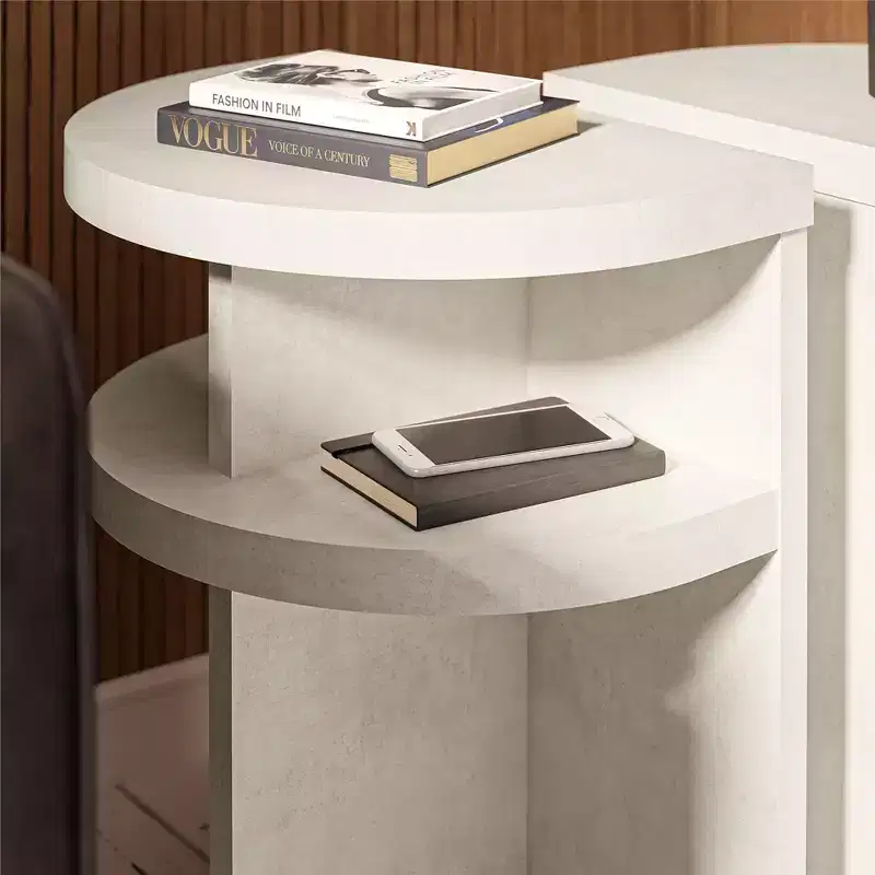 Daytona Modern Semicircle End Tables, Set of 2, Faux Plaster