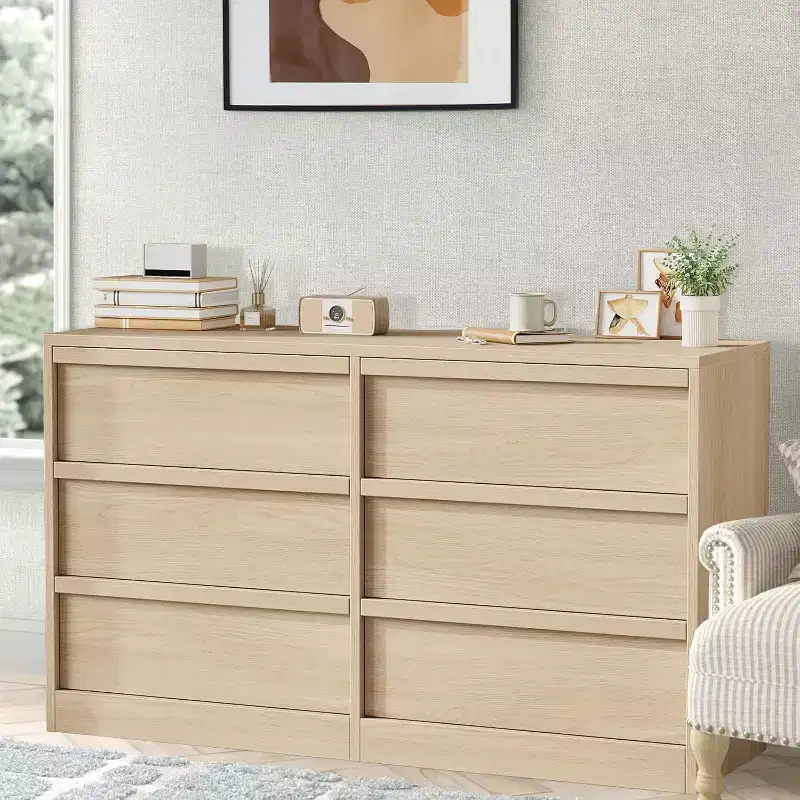 6 Drawer Dresser for Bedroom, 54in Wide Antique White 7 Chest of Drawers with Large Storage, Wooden Dresser Organizer for Living Room