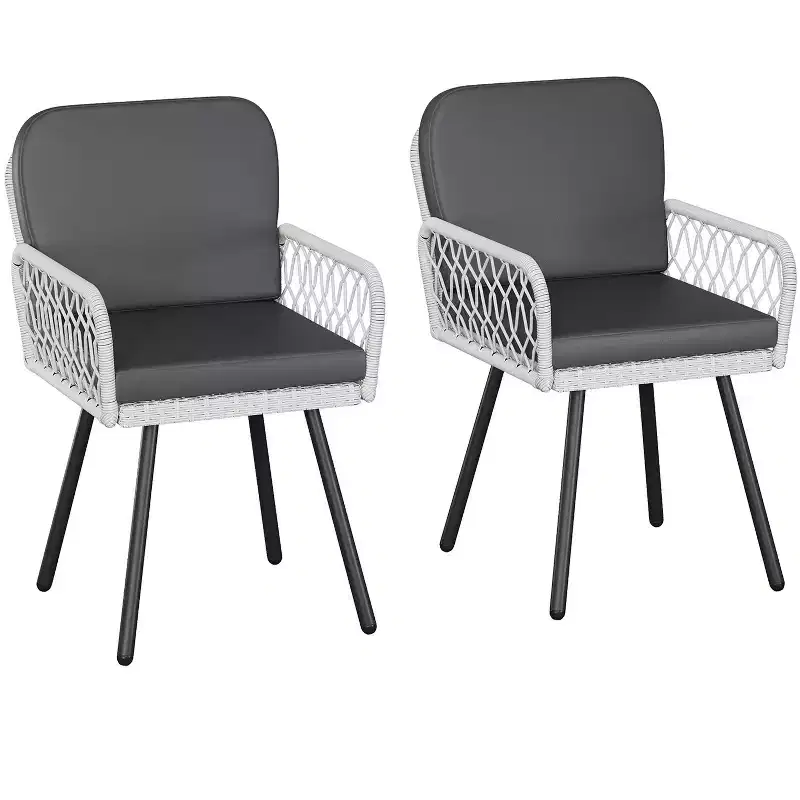 Dining Chairs with 5 mm Rattan & Cushions, 4-Piece Outdoor Chairs Set, Stackable Wicker Chairs