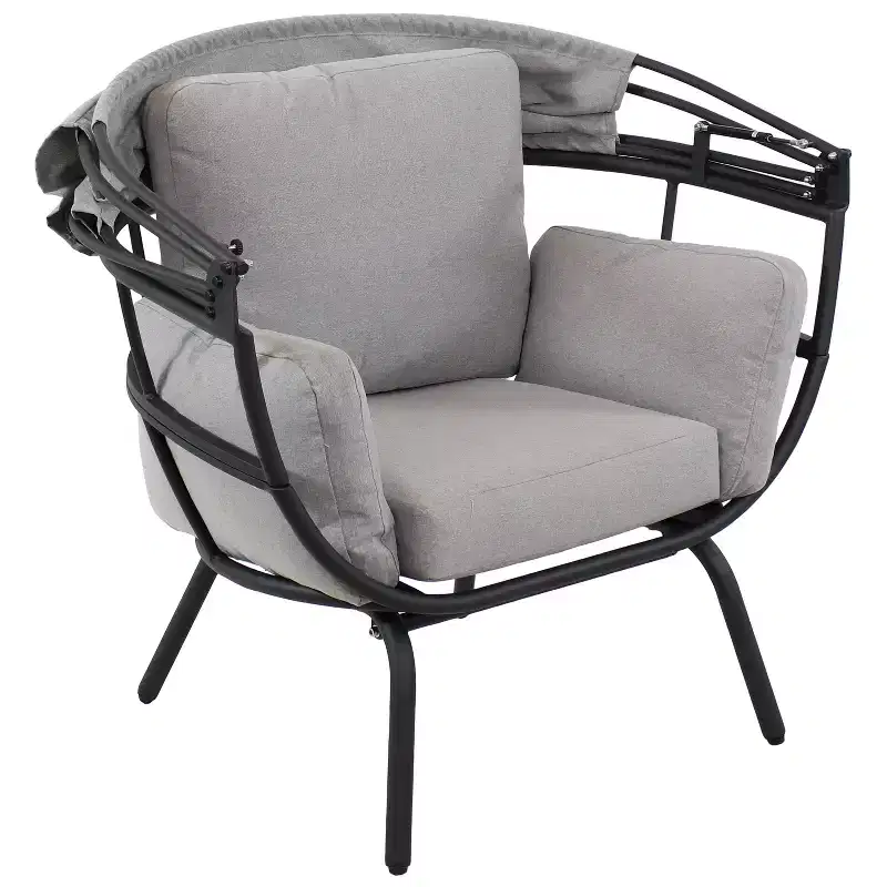 Sunnydaze Modern Luxury Patio Lounge Chair with Retractable Shade - Powder-Coated Aluminum Frame with Polyester Cushions and Canopy