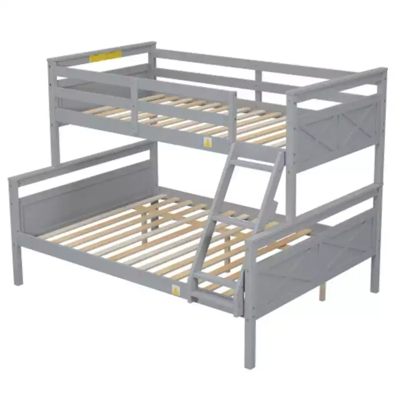 Twin over Full Bunk Bed with ladder, Safety Guardrail, Perfect for Bedroom, Gray