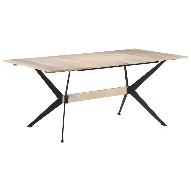 XL Dining Table Natural Wood Solid Mango Wood, Powder-Coated Steel - White