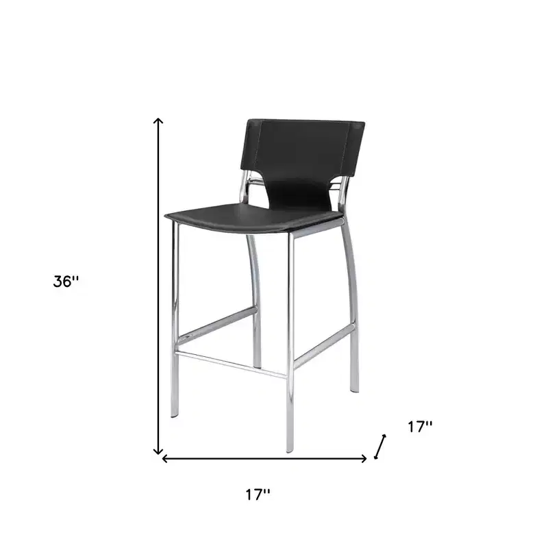 HomeRoots Set of Two 25 Gray and Silver Faux Leather and Metal Low Back Counter Height Bar Chairs