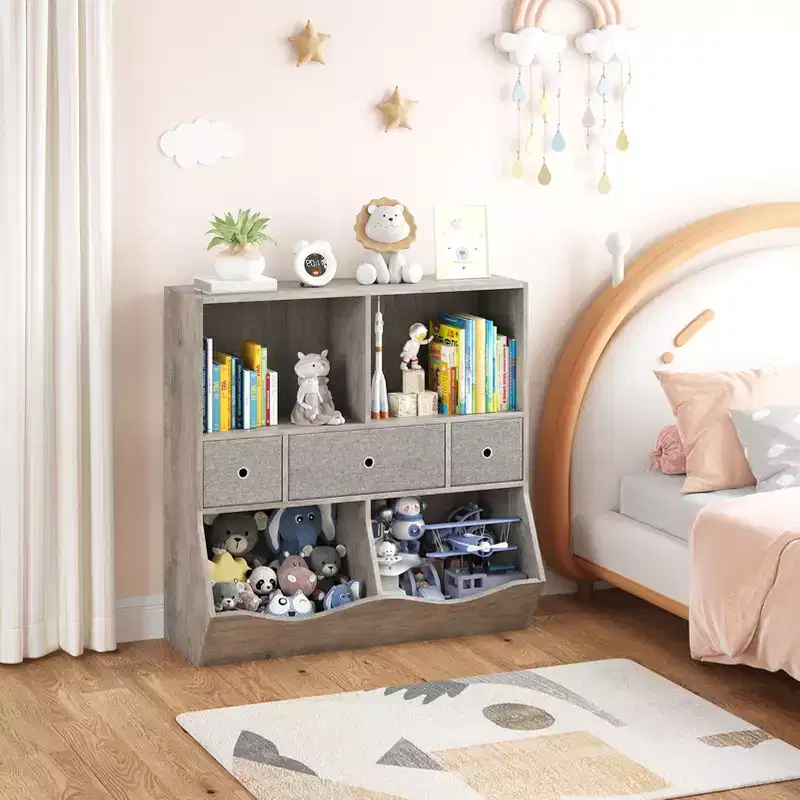Kids Bookshelf, 3-Tier Toy Storage Cabinet Toy Chest, Multifunctional Storage Chest for Nursery, Children's Room, Bedroom, School