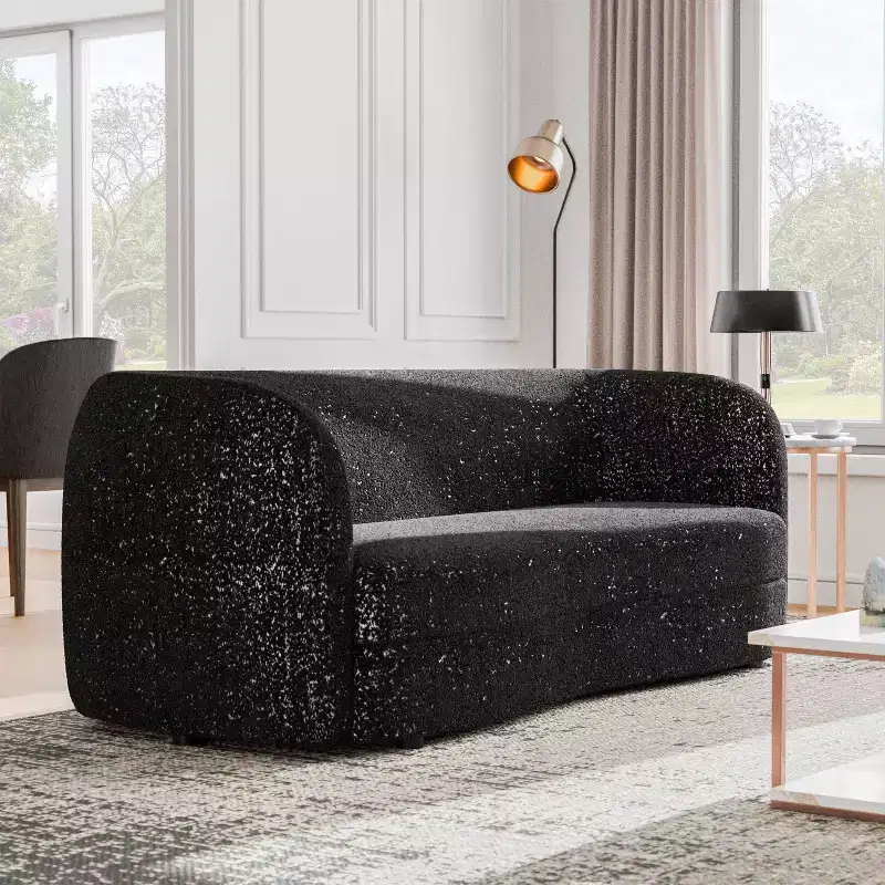HOMES: Inside + Out 85" Pinehush Boho Curved Boucle Fabric Sofa with Pocket Coil Cushions