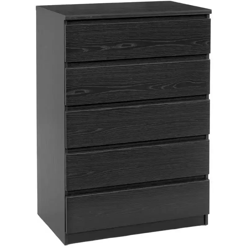 HomeStock Scottsdale 5 Drawer Chest Contemporary Storage Chest Black Wood Grain
