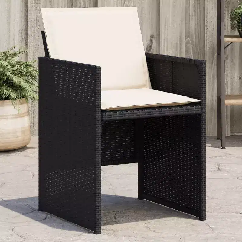 vidaXL Patio Chairs with Cushions - Black Poly Rattan Steel Frame | Outdoor Furniture Set for Garden/Patio