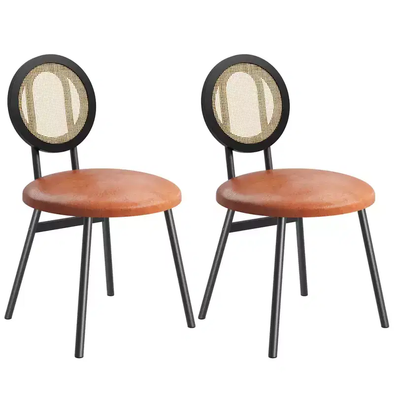 Rattan Dining Chairs with Thicken Upholstered and Metal Legs for Living Room