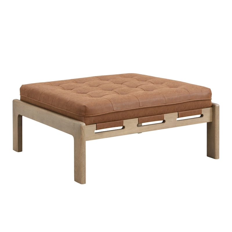 Christopher Knight Home - 34 Tufted Upholstered Cocktail Ottoman, Square Leather Ottoman Coffee Table with Rubber Wood Frame