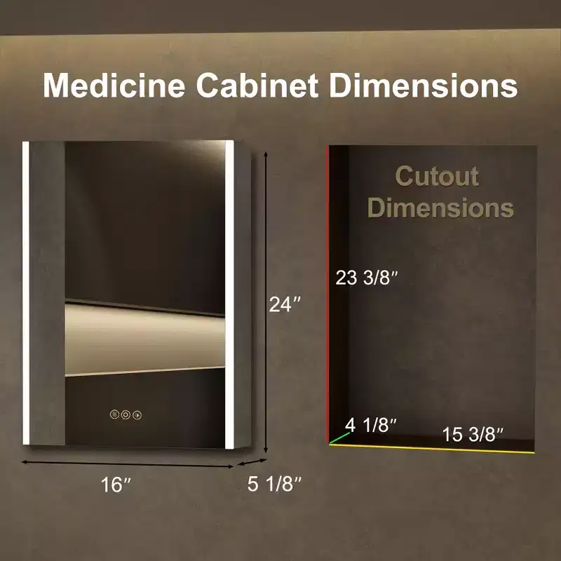 LED Medicine Cabinet with Mirrors and Lights, Recess/Wall Mount Bathroom Cabinet, 3 Mode Light, Dimmable, Anti-Fog, Outlet, Silver