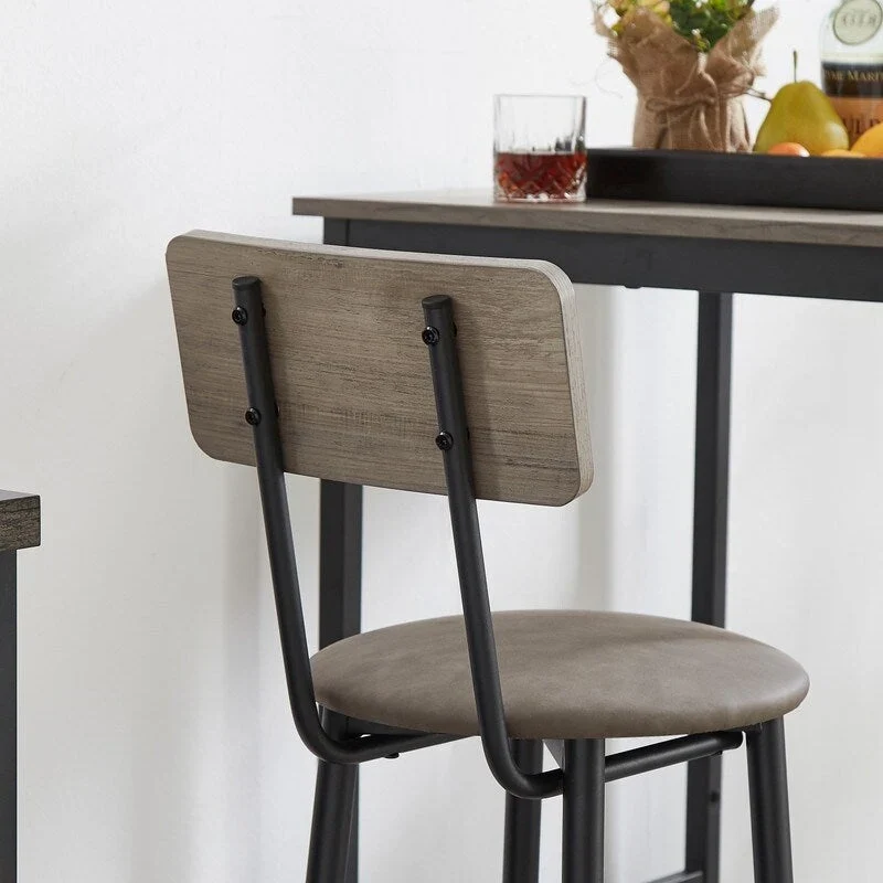 Eureka Industrial Bar Table Set, 3-Piece Dining Table and PU Upholstered Stools Set, Small Counter Height Pub Bistro Table Set