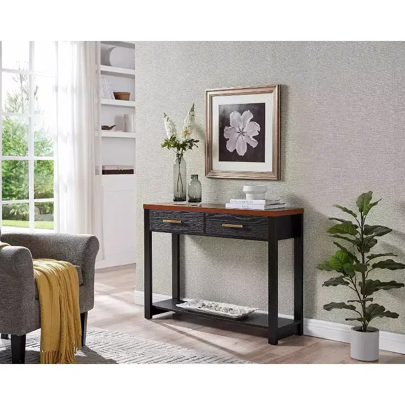 Kings Brand Furniture - Modern Console Table with 2 Storage Drawers and Open Shelf, Sofa Table for Hallway, Living Room, or Bedroom
