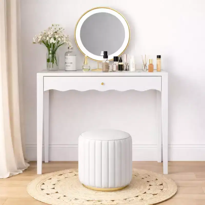 White Makeup Vanity Dressing Table with Drawer, Compact Writing Desk & Entryway Console Table (Table Only)