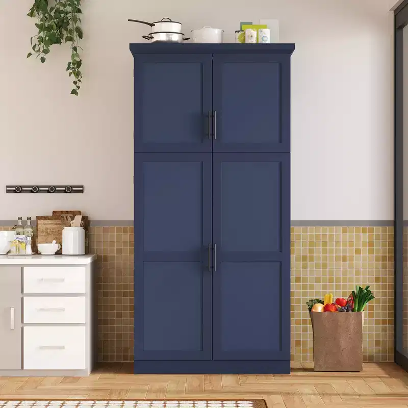 35.5 Freestanding Kitchen Pantry Cabinet with 4 Doors and Pull-out Trays