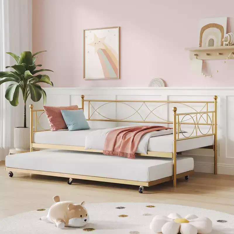 Twin daybed with Trundle, Daybed and Trundle Set, Day Bed Sofa Bed Frame with Steel Slat Support