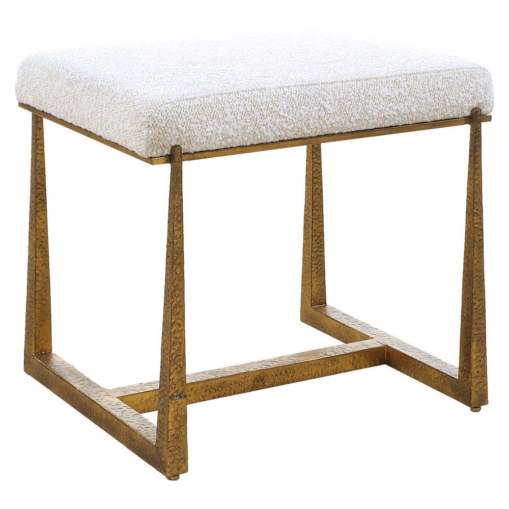 Antique Gold Iron Legs Driftwood Upholstered Small Bench