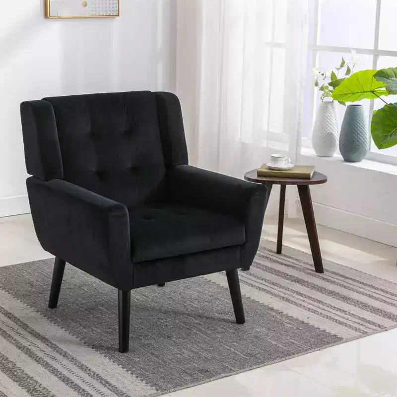 Multi-Color Button-Tufted Upholstered Accent Chair with Wood Legs, Single Seat