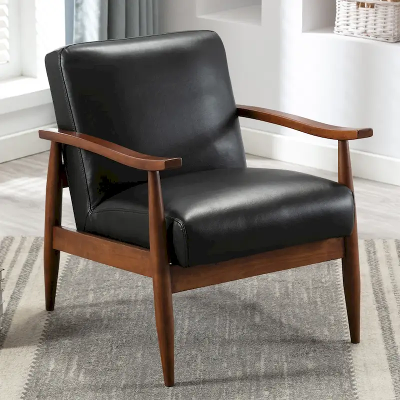 Faux Leather Decorative Chair with Wooden Base