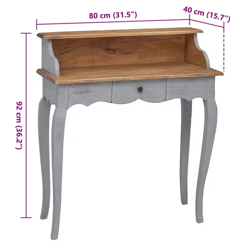 Writing Desk Mahogany, Grey Solid mahogany wood