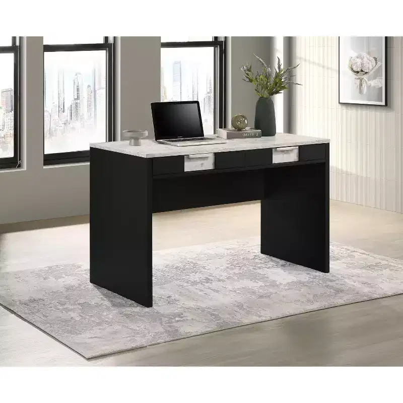 TUYOHW Modern 48 Wooden Computer Desk,Writing Desk with Two Drawers,Storage Working Desk for Home Office,Study,Bedroom