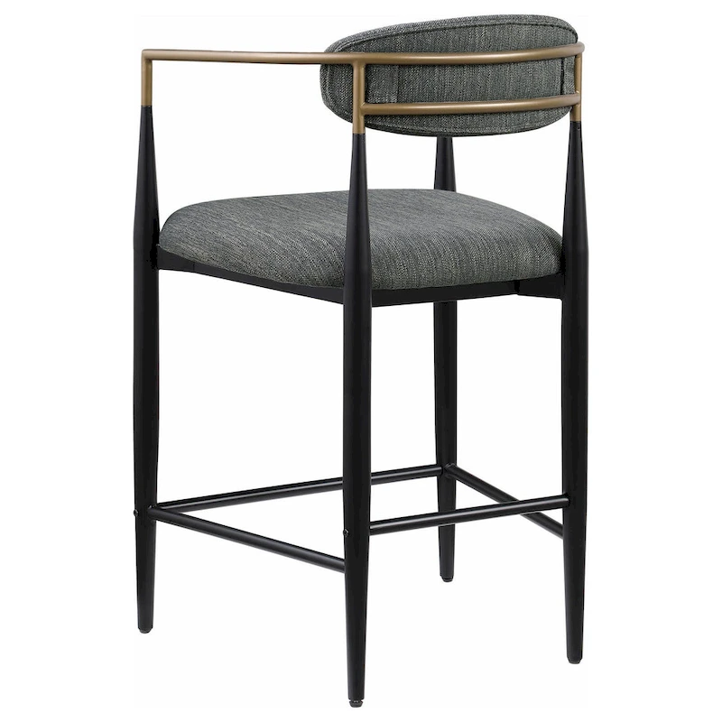 Tiara Counter Chair Set of 2, Gray Fabric, Gold, Black Metal 25 Inch