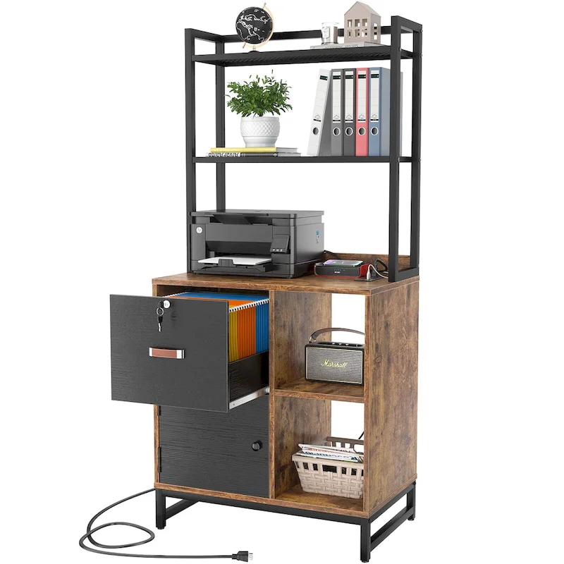 27.6 Wide Drawer File Cabinet, Wood Filing Cabinet With Charging Station and Locks