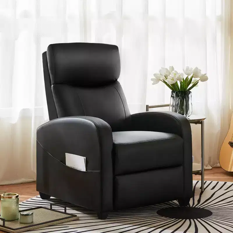 Okak Modern Upholstered Manual Recliner Chair with Adjustable Footrest,Massage/No Massage Sofa Chair with High Backrest