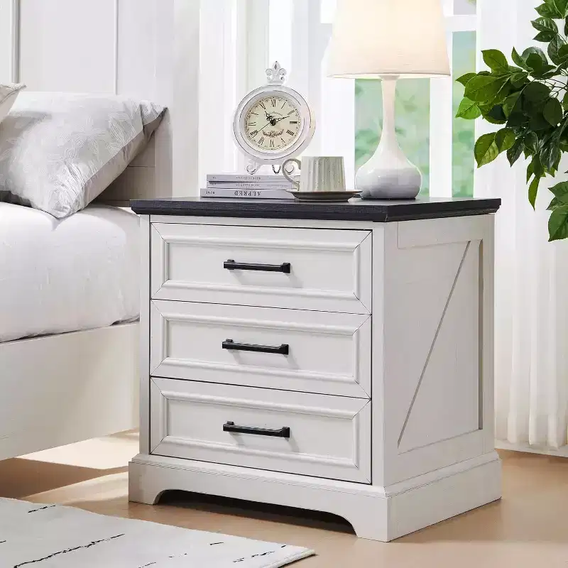 BALHAM TRADE-Nightstands Set of 2 with Charging Station 3 Large Drawers for Bedroom Living