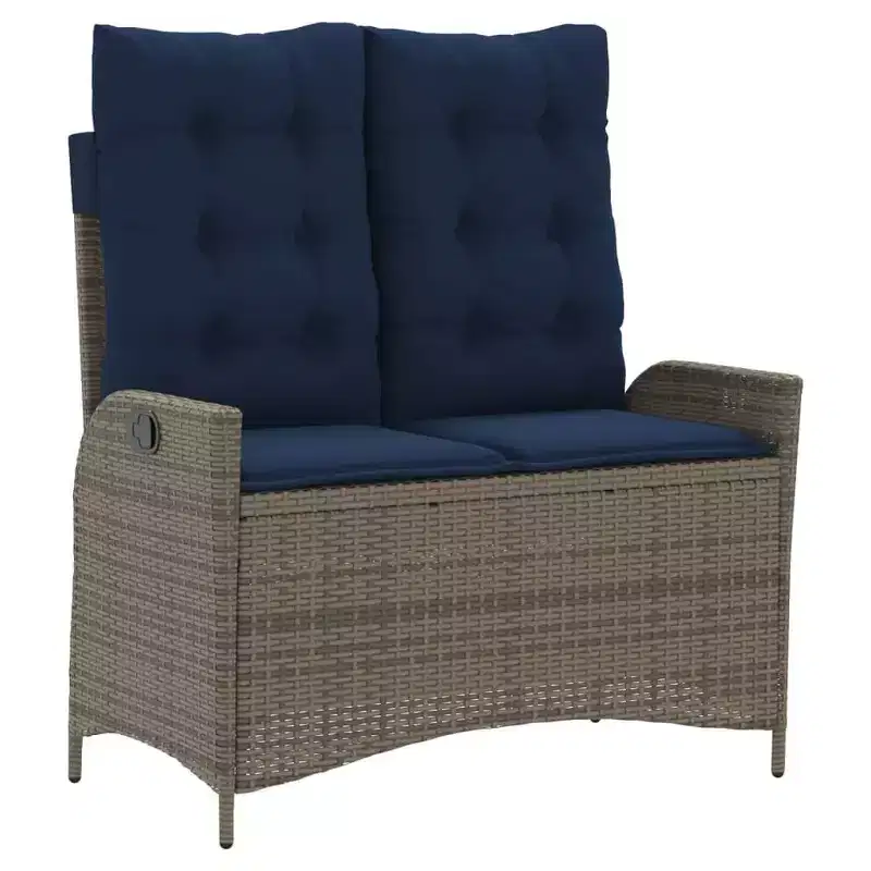vidaXL Reclining Patio Bench with Cushions Seat Poly Rattan