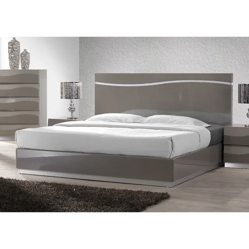 Somette 4-piece Devlin Grey Glossy Queen-size Bedroom Set