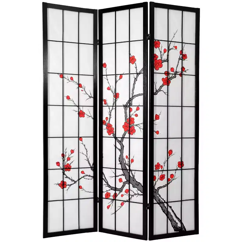 6' Tall 3-Panel Cherry Blossom Shoji Screen Room Divider