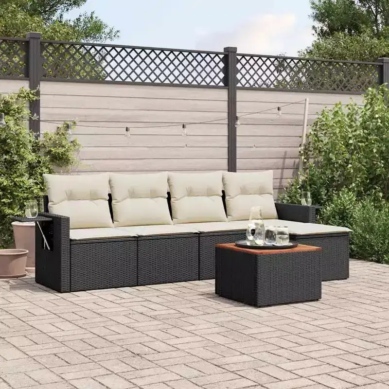 vidaXL 6 Piece Patio Sofa Set with Cushions Black and Cream