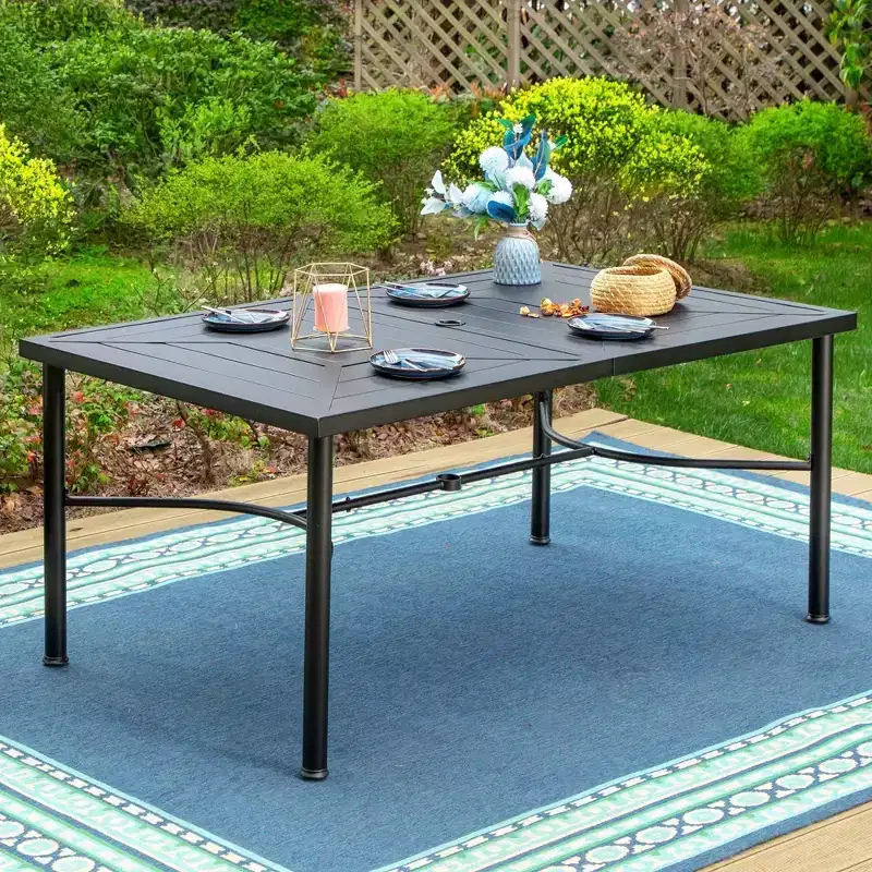 7pc Patio Dining Set with Rectangle Table with 1.57" Umbrella Hole & Padded Cushioned 360 Swivel Arm Chairs - Captiva Designs