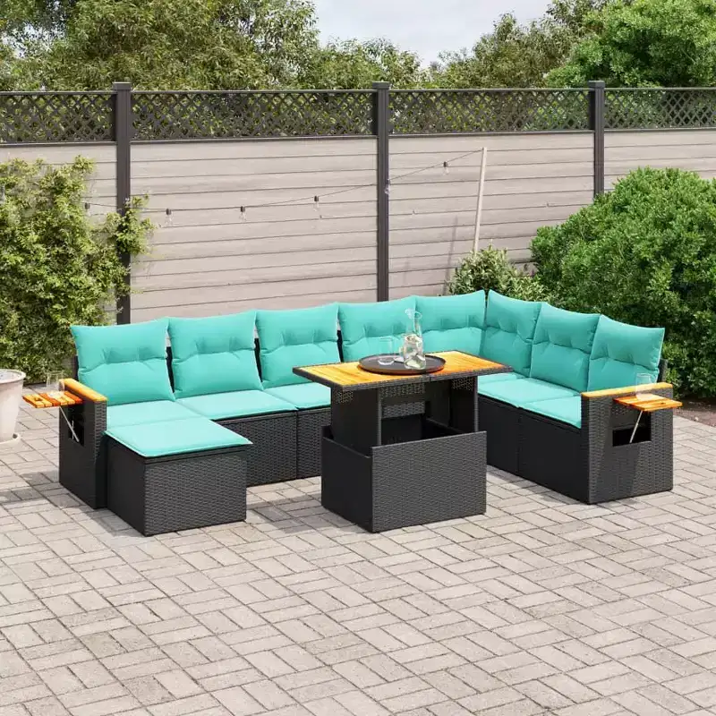 vidaXL 9 Piece Patio Sofa Set with Cushions - Black