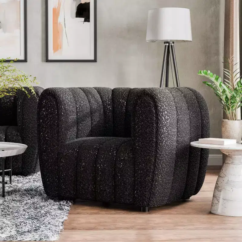 HOMES: Inside + Out Rainmist Glam Boucle Fabric Channel Tufted Accent Armchair