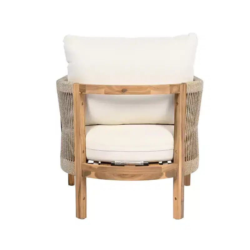 Christopher Knight Home Celeste Patio Rope Weaving Acacia Wood Upholstered Club Chair (Set of 2)
