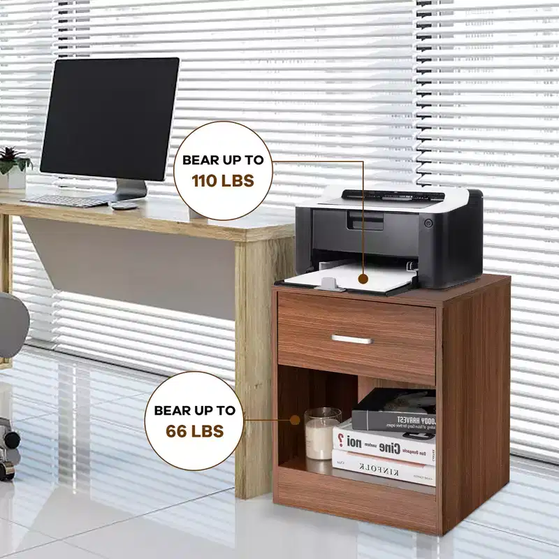 Modern Nightstand with Drawer and Open Shelf Black/Brown