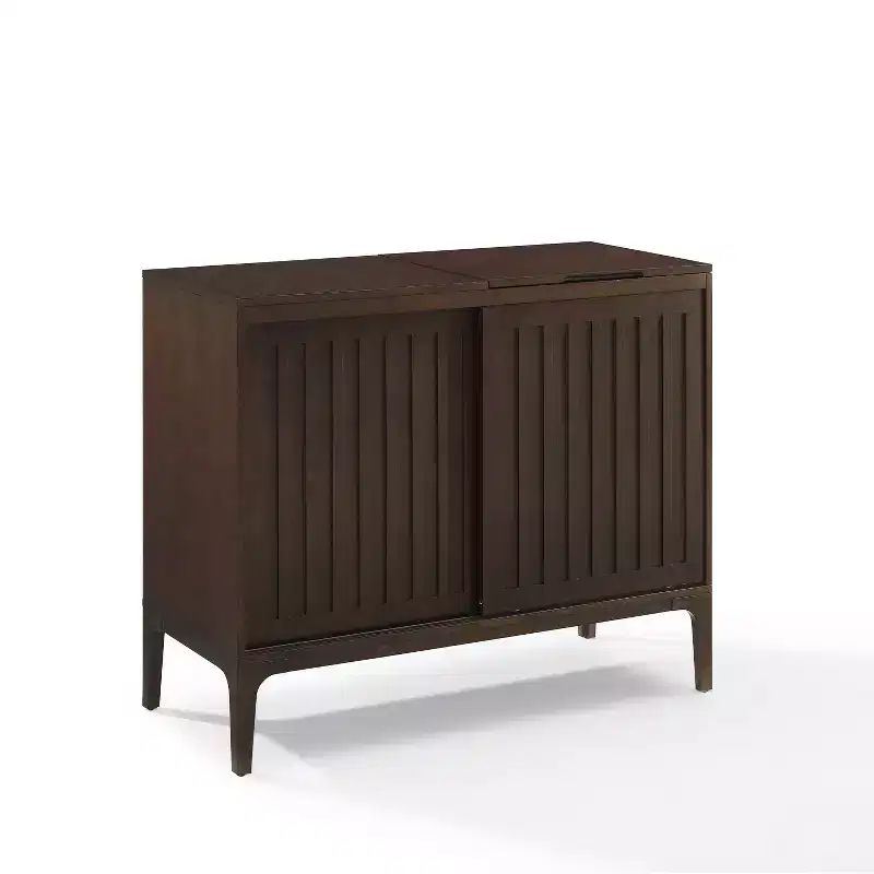 Asher Record Storage Media Console Dark Brown - Crosley: Sliding Doors, Adjustable Shelving, Vinyl Organizer