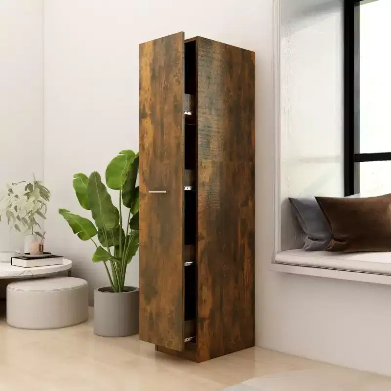 vidaXL Smoked Oak Apothecary Cabinet - Ample Storage, Engineered Wood, Pull-Out Design Ideal for Office, Living Room, Bedroom or Kitchen