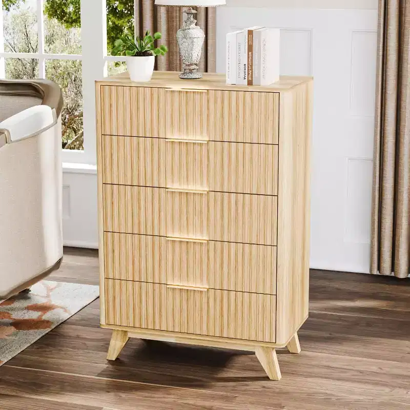 Karl Home 5-Drawer Natural Particle Board 30in. W Chest of Drawer