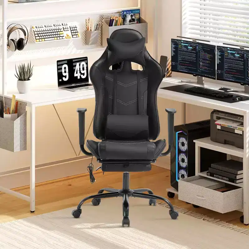 BestMassage Racing Gaming Chair Office Massage Chair with Massage Function Lumbar Support PU Leather for Adult