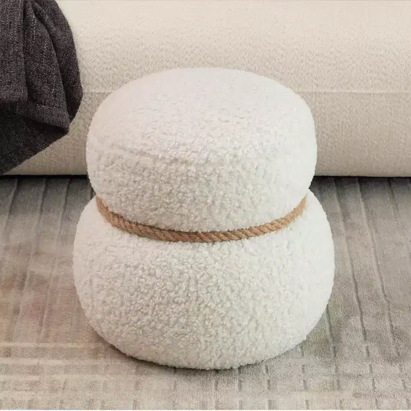17.3'' Chic Snowman Stool, Cute Footrest Stool, Accent Ottoman for Living Room, Broadcloth Pleat Footstool with 150lbs Capacity