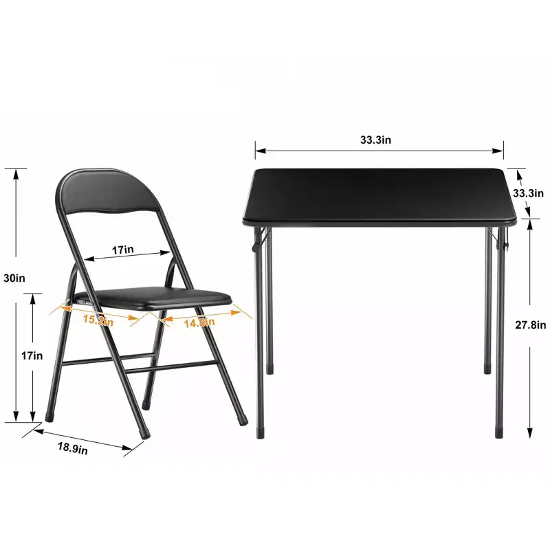 VECELO 5-Piece Folding Card Table and 4 Chairs, Foldable with Padded Upholstery Tabletop, Black