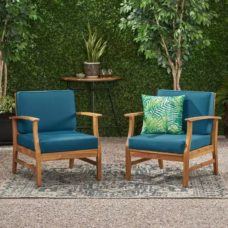 Christopher Knight Home Abena Outdoor Acacia Wood Club Chairs with Cushions(Set of 2)