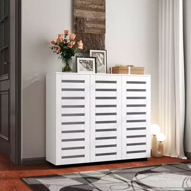TUYOHW 5-Tier Wooden Shoe Storage Cabinet with Adjustable Shelves, Louvered Door Shoe Rack, Multi-scene Shoe Organizer for Home Living Spaces