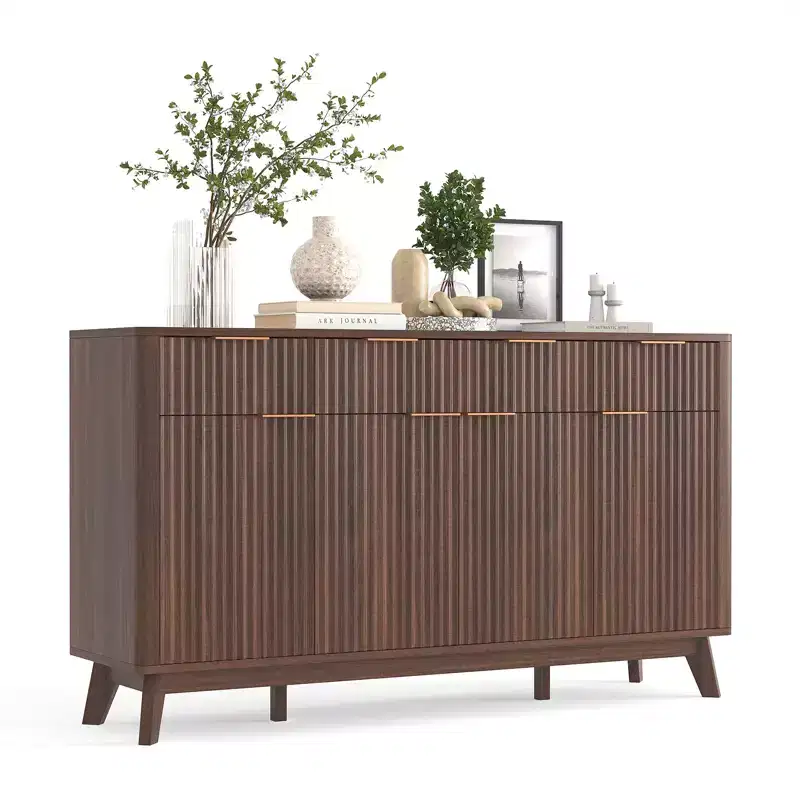 LinTimes Large Farmhouse Sideboard Buffet Cabinet for Dining Room  Drawers, Adjustable Shelves, Fluted Wood Storage
